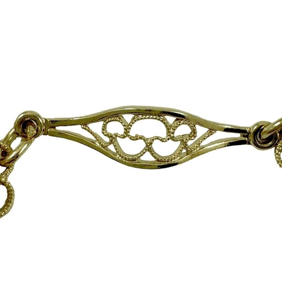 Cameo Bracelet and Earrings Set 14k Yellow Gold Overlay Filigree Link Sentiment - Picture 7 of 9